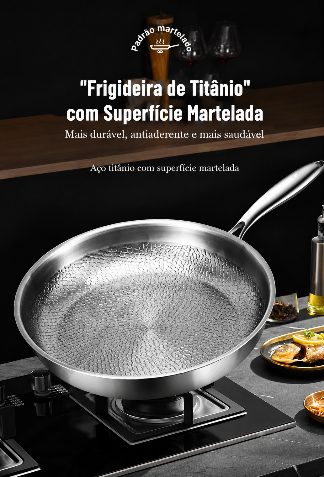Frigideira Wok Titanium Chef em Aço Inox Antiaderente 22-30cm