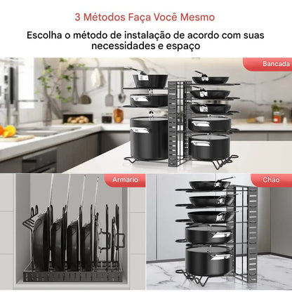 Organizador de Panelas e Tampas Ajustável com 8 Níveis