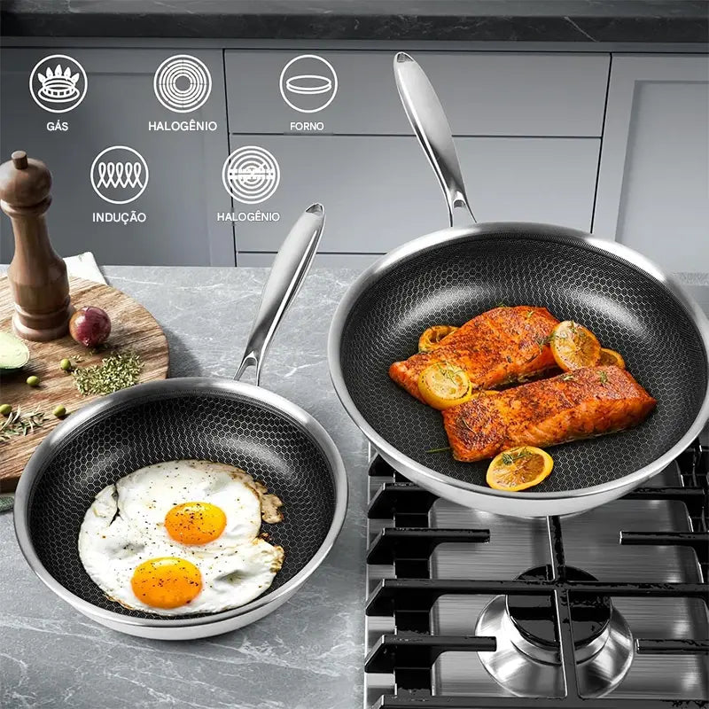 Frigideira Premium Antiaderente em Aço Inox – 20, 24 e 28cm