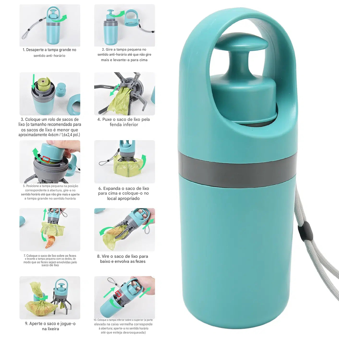 Coletor de Fezes Portátil para Pets com Dispenser de Sacolas