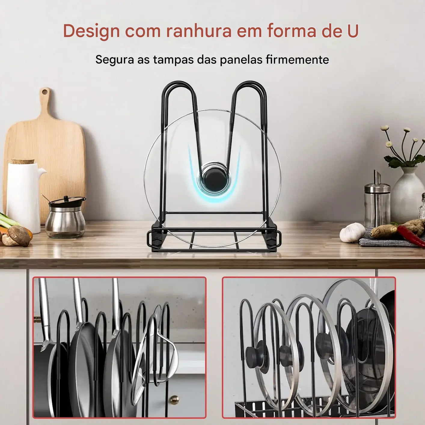 Organizador de Panelas e Tampas Ajustável com 8 Níveis