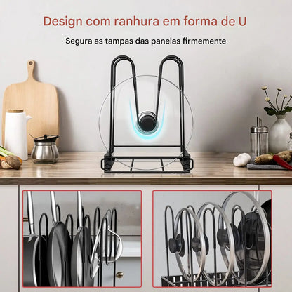 Organizador de Panelas e Tampas Ajustável com 8 Níveis