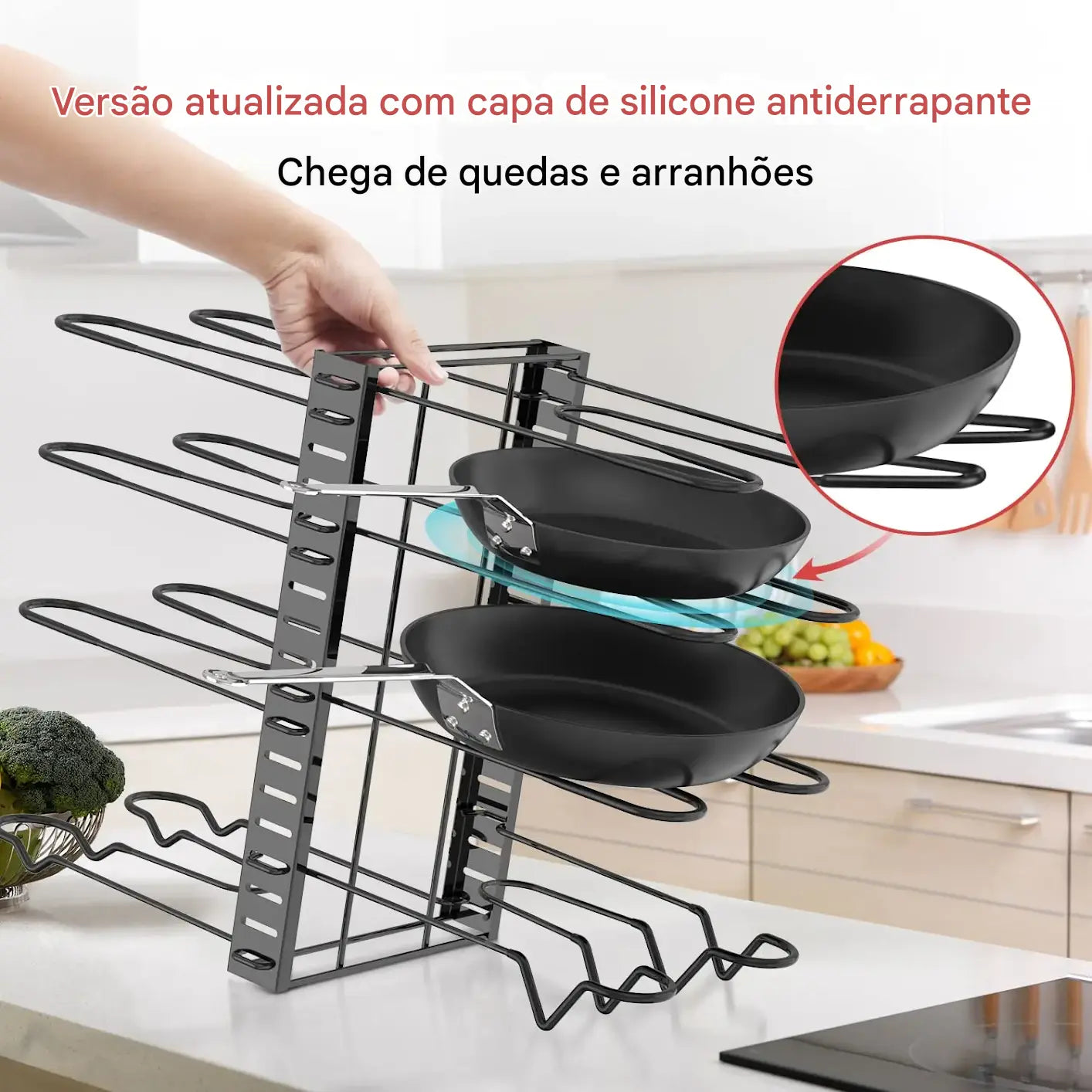 Organizador de Panelas e Tampas Ajustável com 8 Níveis