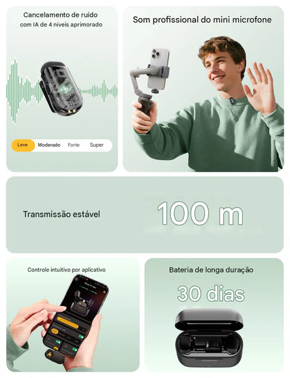 Microfone Sem Fio MAONO Wave T1 Mini com Cancelamento de Ruído