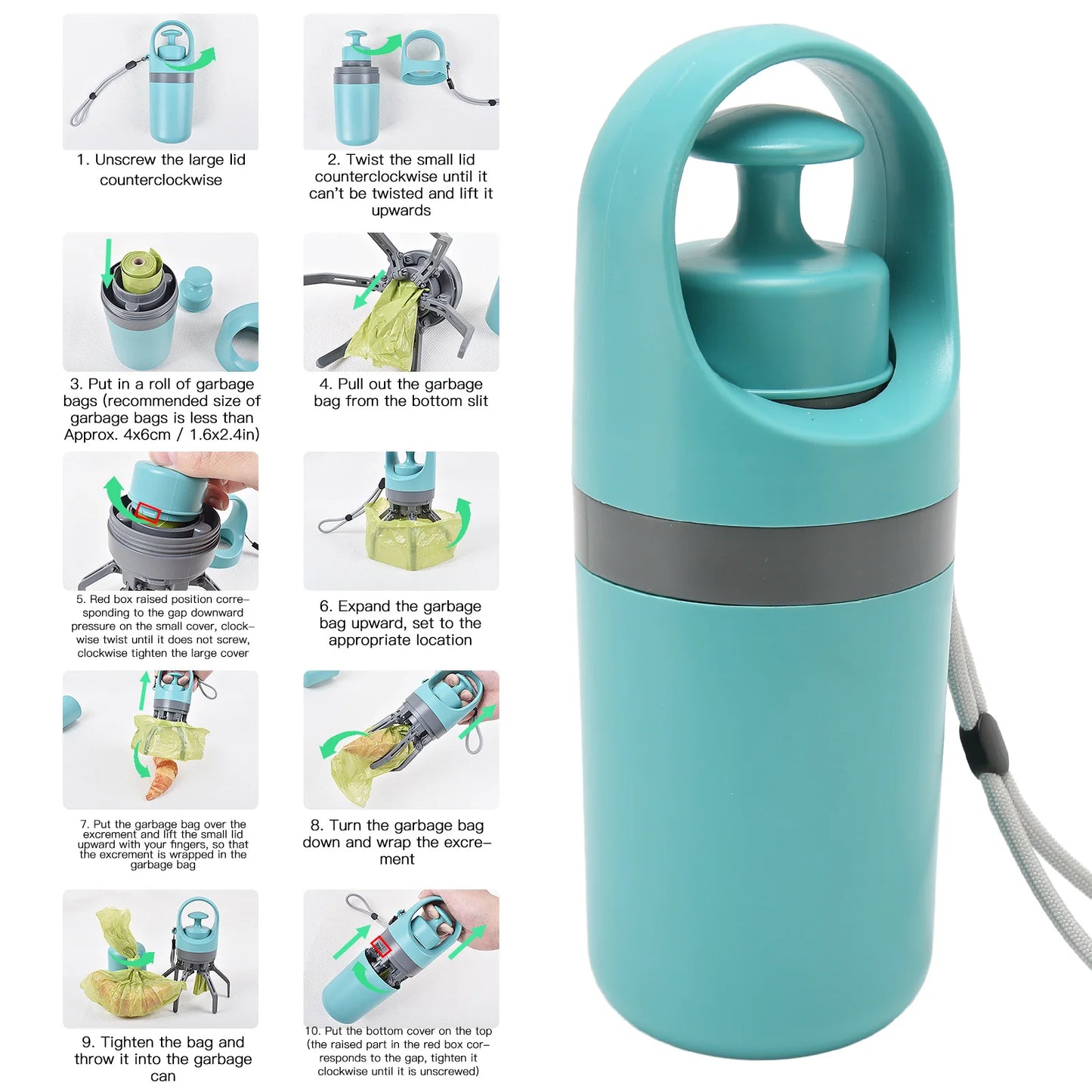 Coletor de Fezes Portátil para Pets com Dispenser de Sacolas