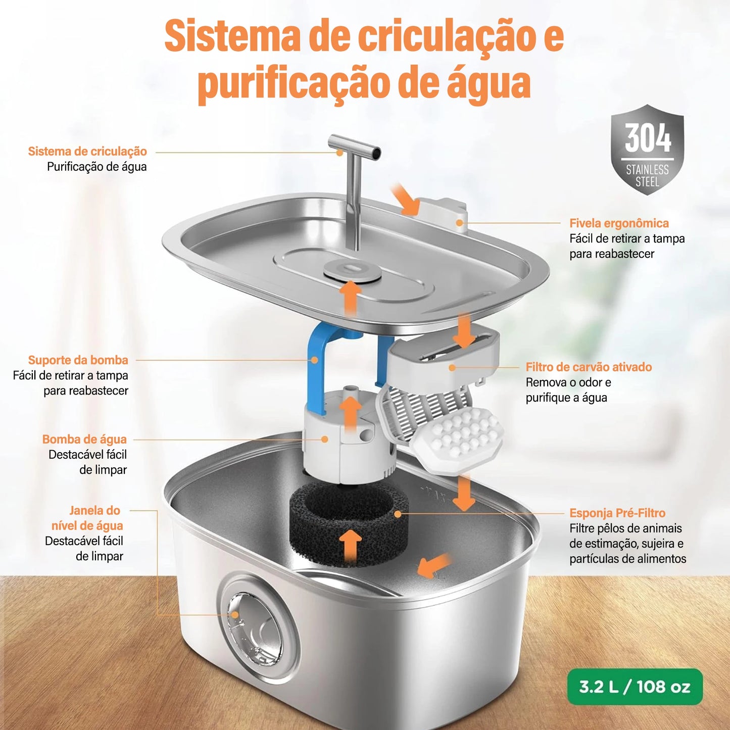 Fonte automática inox para pets